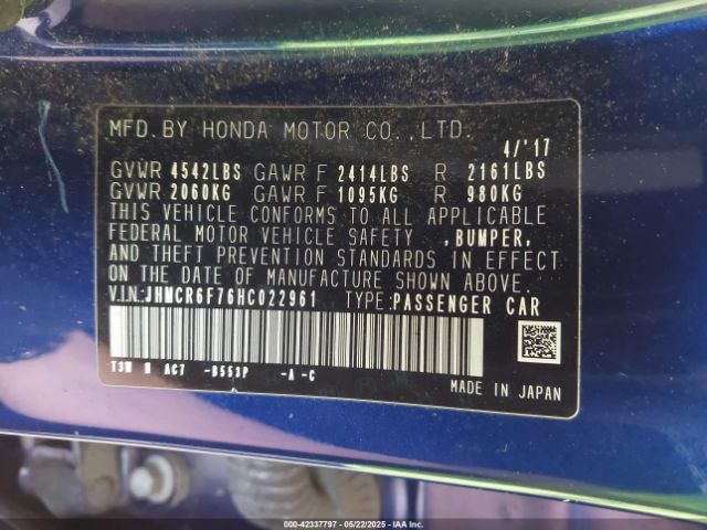 JHMCR6F76HC022961 Honda Accord Hybrid Touring