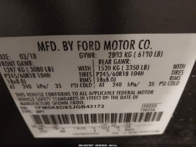 Ford 3.5l ti-vct 2018 1FM5K8D83JGB43172 Image 9