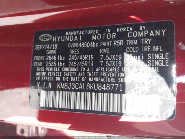 2019 HYUNDAI TUCSON KM8J3CAL8KU848771 Photo 8