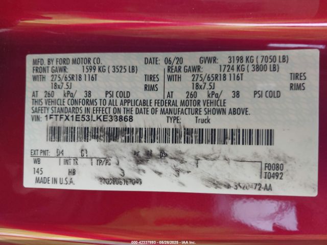 2020 FORD F-150 1FTFX1E53LKE33868 Photo 8