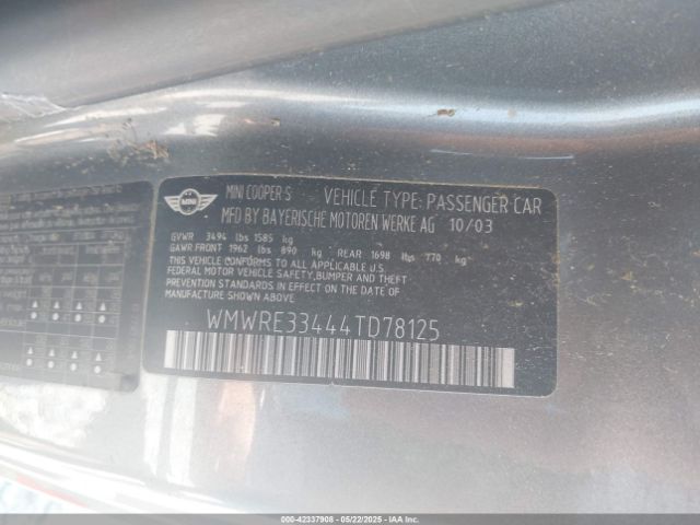 2004 MINI COOPER S WMWRE33444TD78125 Photo 8