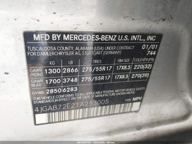 2001 MERCEDES-BENZ ML 430 4JGAB72E21A253005 Photo 8