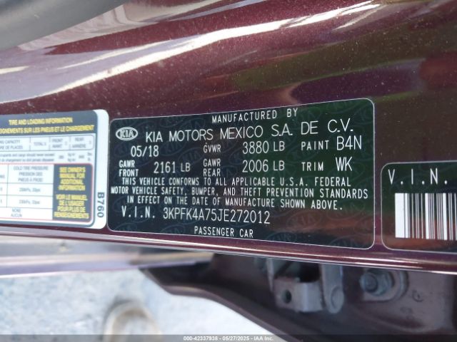 3KPFK4A75JE272012 KIA FORTE LX