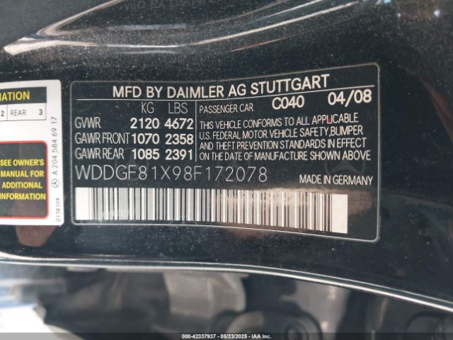 2008 MERCEDES-BENZ C 300 WDDGF81X98F172078 Photo 8