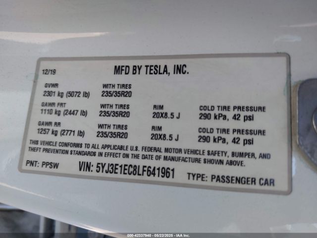 2020 TESLA MODEL 3 5YJ3E1EC8LF641961 Photo 8
