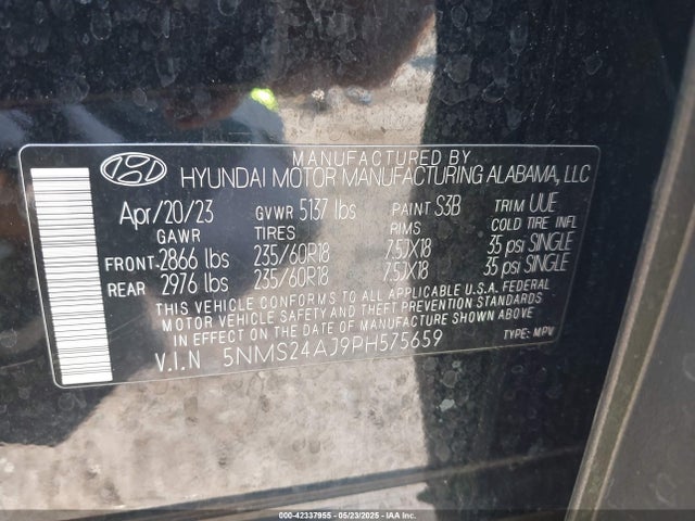 5NMS24AJ9PH575659 Hyundai Santa Fe Sel