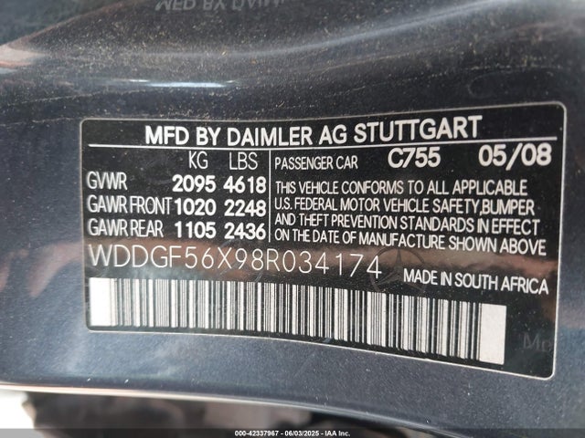 Aukcja sprzedaży 2008 Mercedes-benz C 350 Sport, vin: WDDGF56X98R034174, numer aukcji: 42337967