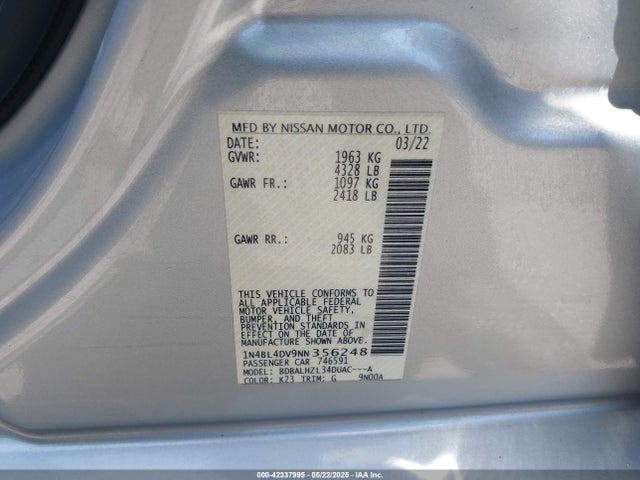 Nissan 2022 2022 1N4BL4DV9NN356248 Image 9