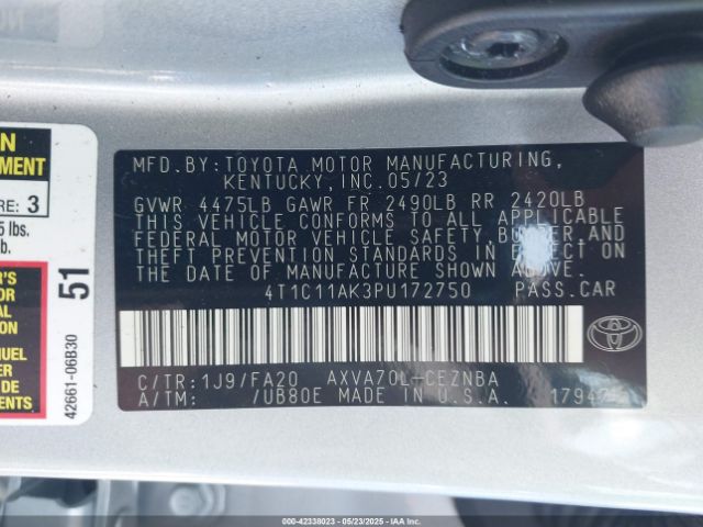 4T1C11AK3PU172750 Toyota CAMRY LE