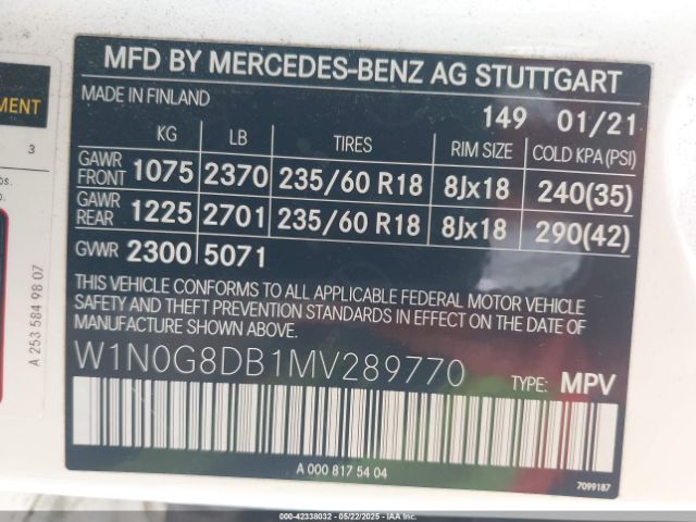 W1N0G8DB1MV289770 Mercedes-Benz Glc 300 Suv