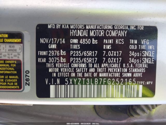 5XYZT3LB7FG252165 Hyundai Santa Fe Sport 2.4l