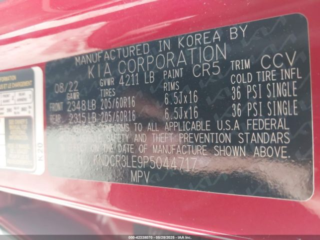KNDCR3LE9P5044717 KIA NIRO EX
