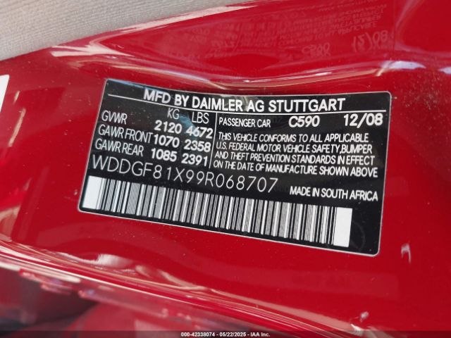 2009 MERCEDES-BENZ C 300 WDDGF81X99R068707 Photo 8