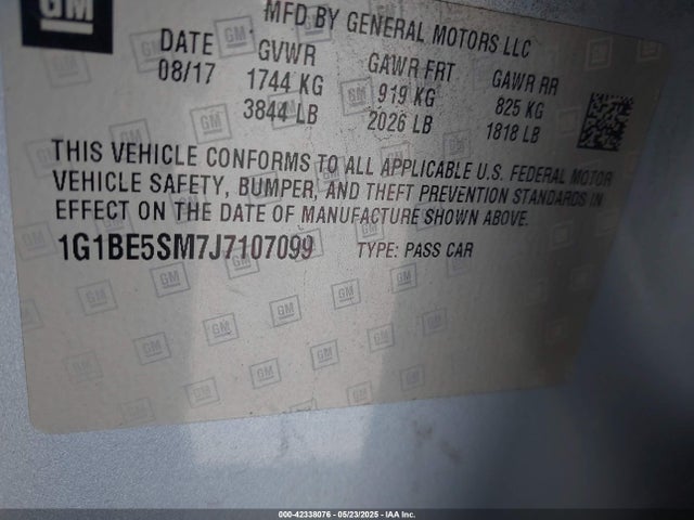 1G1BE5SM7J7107099 Chevrolet le2 -di: direct injection, vvt: variable valve timing, gen, alum