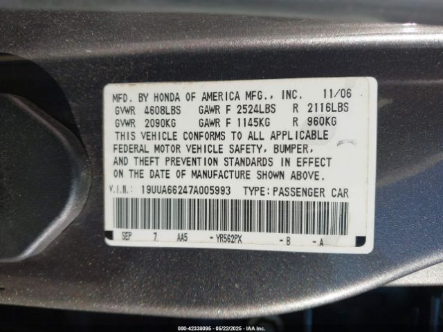 2007 ACURA TL 19UUA66247A005993 Photo 8