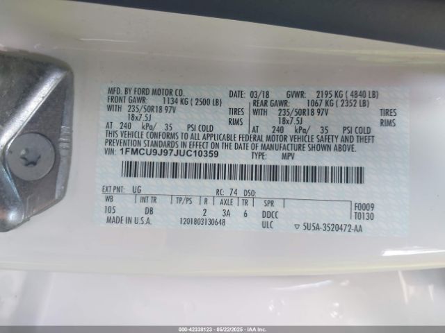 1FMCU9J97JUC10359 Ford Escape Titanium