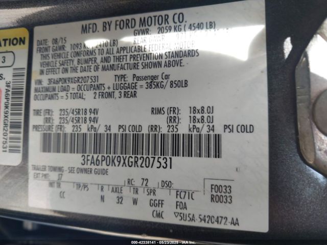 3FA6P0K9XGR207531 Ford Fusion Titanium