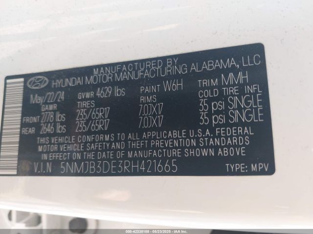 5NMJB3DE3RH421665 Hyundai TUCSON SEL