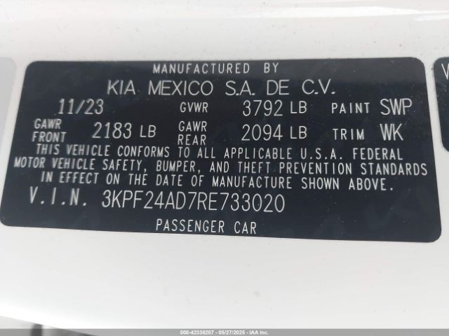 3KPF24AD7RE733020 KIA Forte Lxs