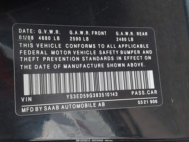 2008 SAAB 9-5 YS3ED59G383510143 Photo 8