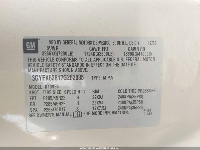 2007 CADILLAC ESCALADE EXT 3GYFK62817G262085 Photo 8