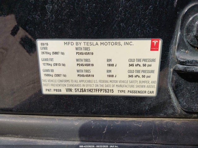 2015 TESLA MODEL S 5YJSA1H27FFP76315 Photo 8