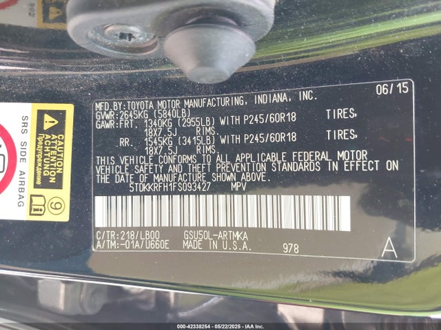 5TDKKRFH1FS093427 Toyota 2gr-fe