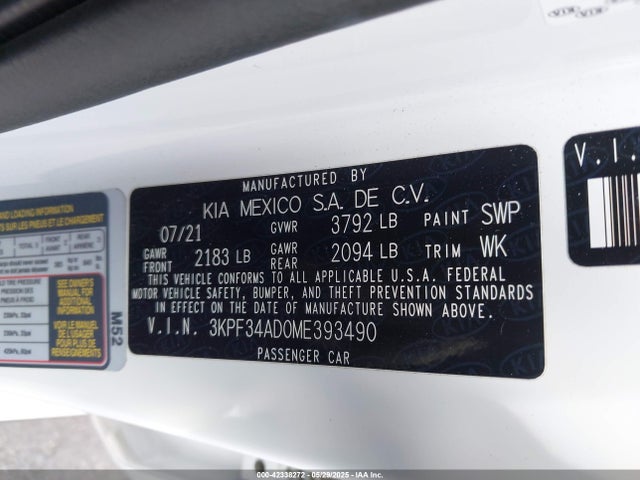 3KPF34AD0ME393490 KIA mpi nu