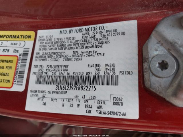 3LN6L2J92ER822215 Lincoln MKZ