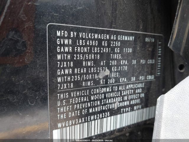 WVGBV3AX1EW626325 Volkswagen Tiguan Sel