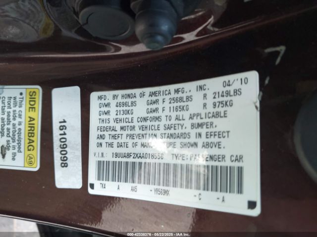 2010 ACURA TL 19UUA8F2XAA018556 Photo 8