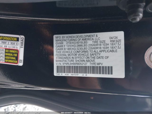 5FNRL6H66RB052127 Honda Odyssey Ex-l