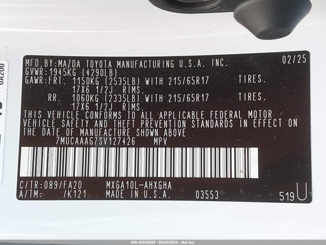 7MUCAAAG7SV127426 Toyota m20a-fks