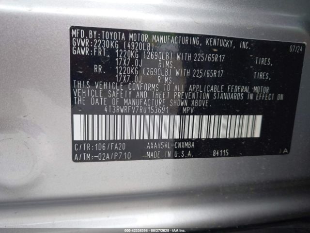 4T3RWRFV7RU153691 Toyota Rav4 Hybrid Xle