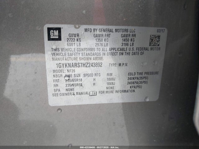 2017 CADILLAC XT5 1GYKNARS7HZ243892 Photo 8