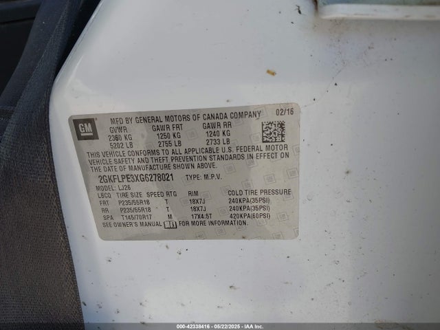 2GKFLPE3XG6278021 GMC lfx - sidi, vvt, e85 max, aluminum