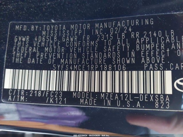 5YFS4MCE1RP188106 Toyota COROLLA SE