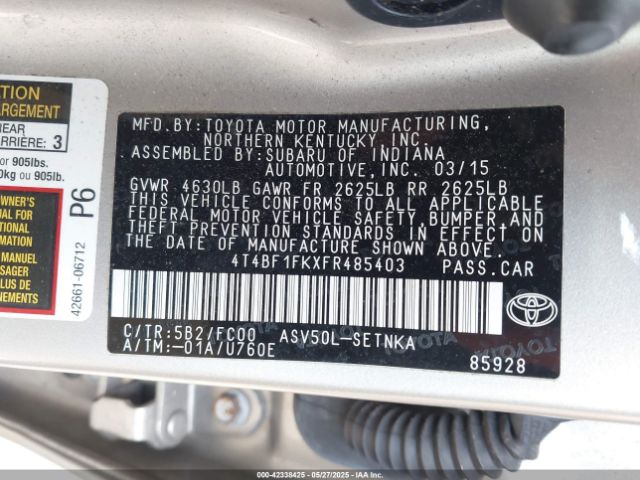 4T4BF1FKXFR485403 Toyota Camry Le/se/xle/xse