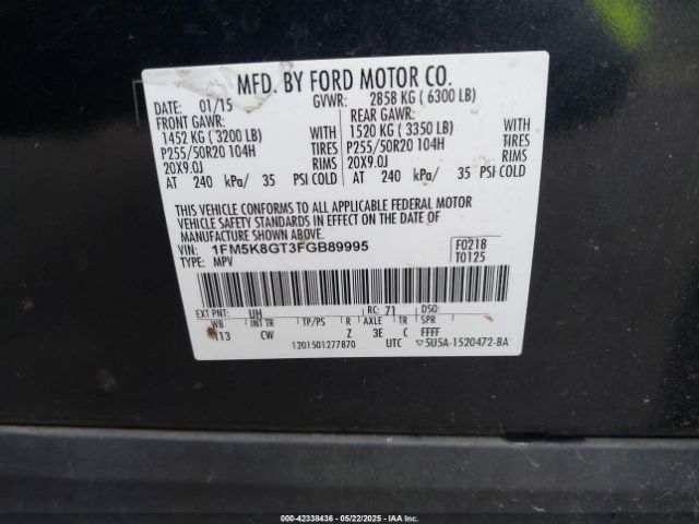1FM5K8GT3FGB89995 Ford 2015