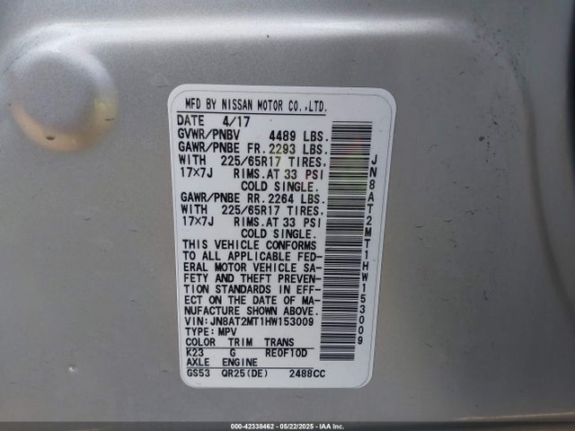 JN8AT2MT1HW153009 Nissan ROGUE SV