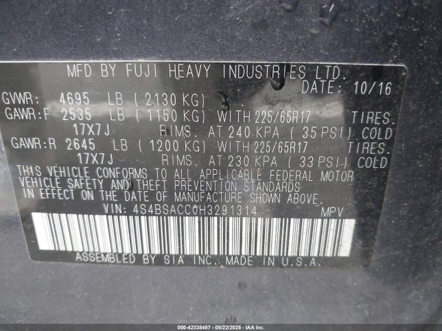 4S4BSACC0H3291314 Subaru u5