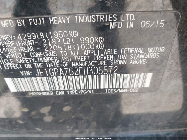Subaru 2.0l na 2015 JF1GPAZ62FH305572 Image 9