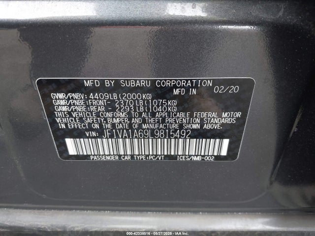 JF1VA1A69L9815492 Subaru dib
