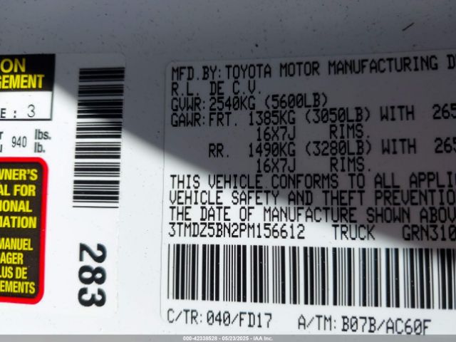 3TMDZ5BN2PM156612 Toyota 2gr-fks