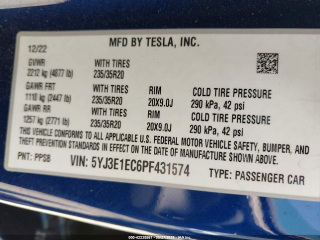 5YJ3E1EC6PF431574 Tesla 2023
