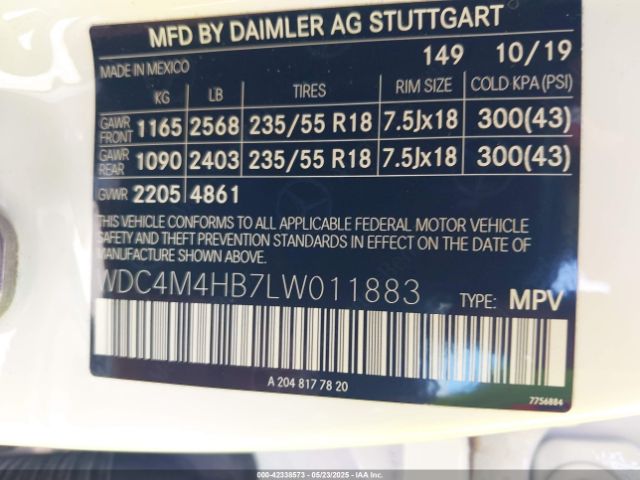 WDC4M4HB7LW011883 Mercedes-Benz Glb 250 4matic