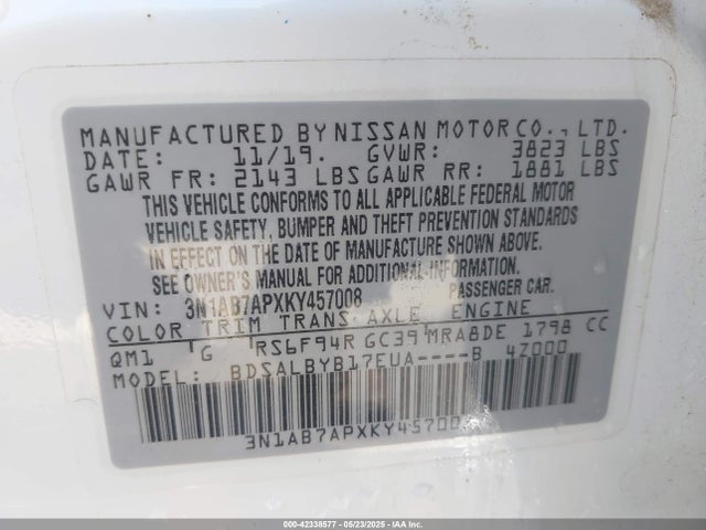 3N1AB7APXKY457008 Nissan 2019
