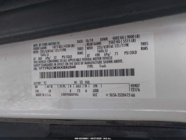 1FTYR2CM3KKB82948 Ford Transit-250