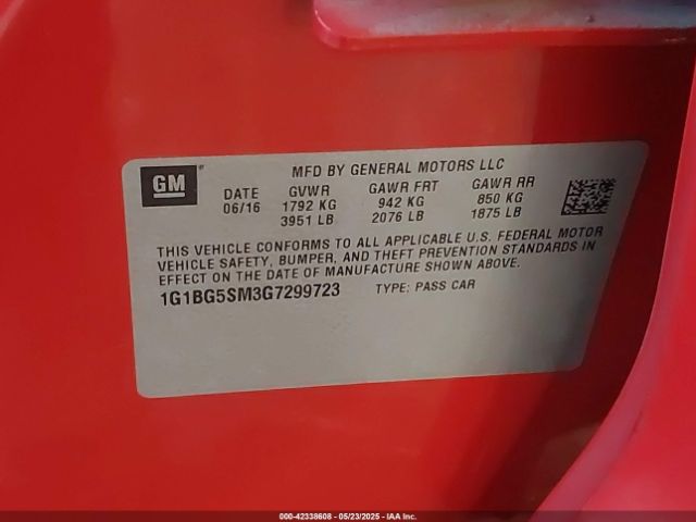 1G1BG5SM3G7299723 Chevrolet Cruze Premier Auto