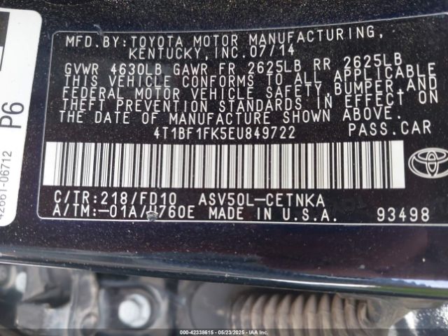 4T1BF1FK5EU849722 Toyota 2ar-fe